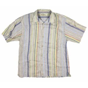Tommy Bahama Blue/Yellow Striped Button Up Short-Sleeve Linen Shirt Men's Size S